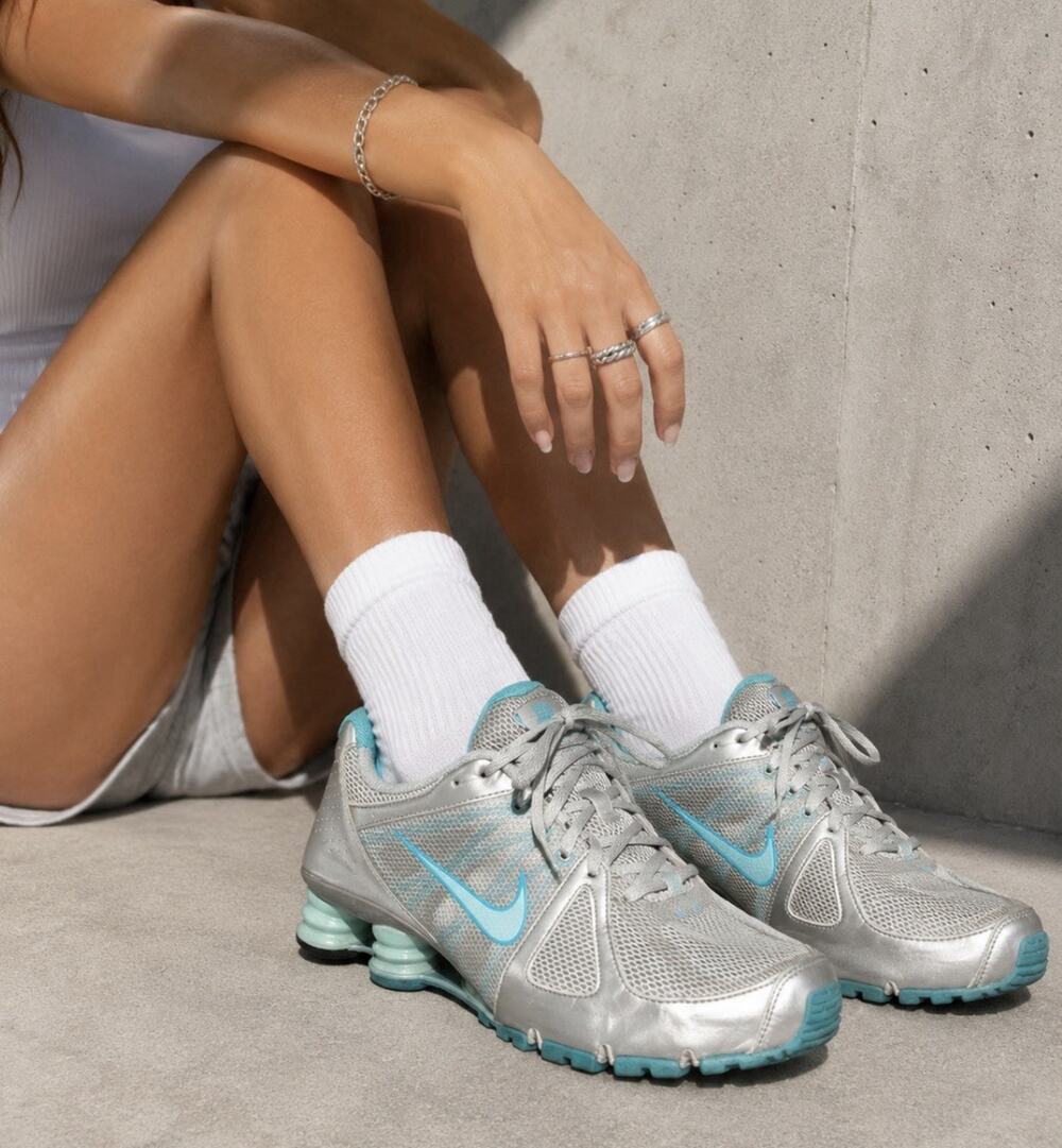Nike Shox Turbo +12 Silver Turquoise Running Shoes Wmns 10.5 Y2K Flywire 438683